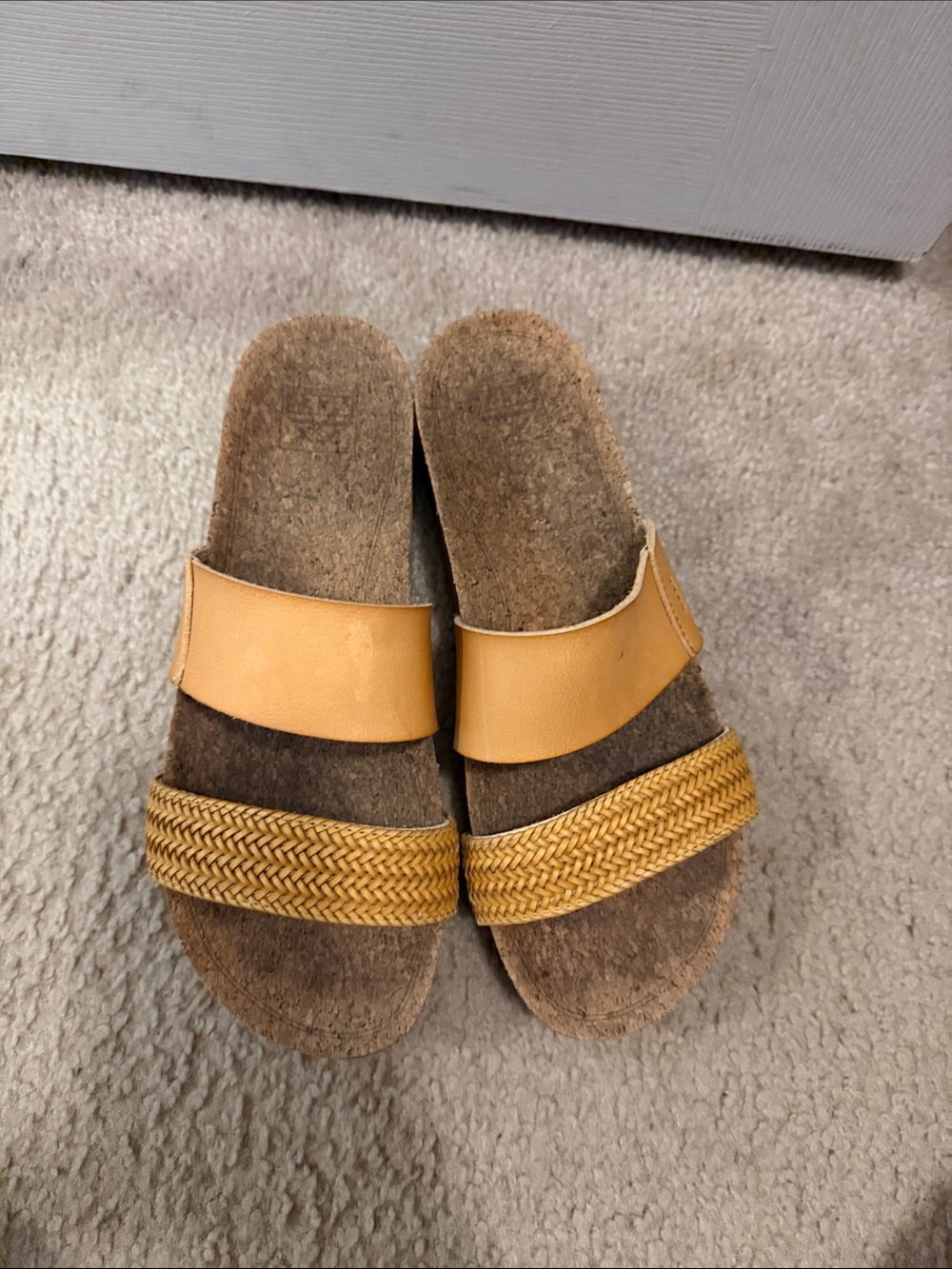 Reef Two-Strap Platform Slides in Mustard and Tan